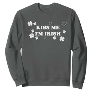 Funny Kiss Me I'm Irish St Patricks Day Sweatshirt TS11 Dark Heather Print Your Wear