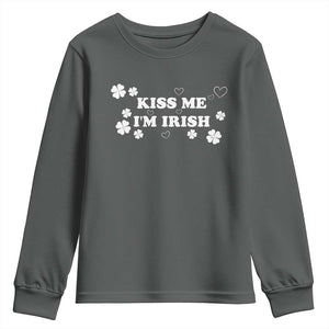 Funny Kiss Me I'm Irish St Patricks Day Youth Sweatshirt TS11 Dark Heather Print Your Wear