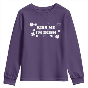 Funny Kiss Me I'm Irish St Patricks Day Youth Sweatshirt TS11 Purple Print Your Wear