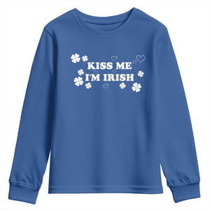 Funny Kiss Me I'm Irish St Patricks Day Youth Sweatshirt TS11 Royal Blue Print Your Wear