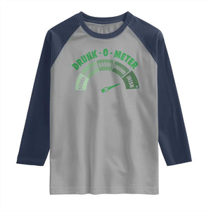 Funny Irish St. Patrick's Day Raglan Shirt Drunk-O-Meter Drinking Party Shamrock TS11 Sport Gray Navy Print Your Wear