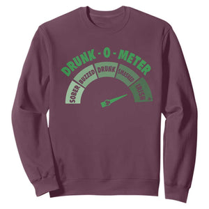 Funny Irish St. Patrick's Day Sweatshirt Drunk-O-Meter Drinking Party Shamrock TS11 Maroon Print Your Wear
