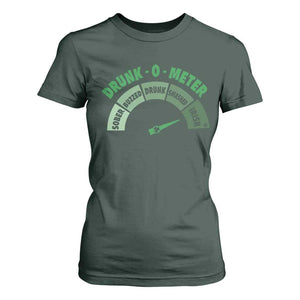 Funny Irish St. Patrick's Day T Shirt For Women Drunk-O-Meter Drinking Party Shamrock TS11 Dark Forest Green Print Your Wear