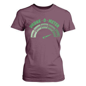 Funny Irish St. Patrick's Day T Shirt For Women Drunk-O-Meter Drinking Party Shamrock TS11 Maroon Print Your Wear