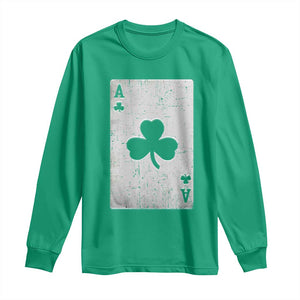 Funny St Patrick's Day Shamrock Clubs Poker Card Long Sleeve Shirt TS11 Irish Green Print Your Wear