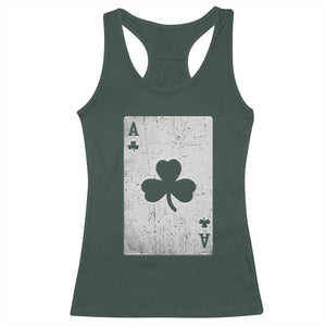 Funny St Patrick's Day Shamrock Clubs Poker Card Racerback Tank Top TS11 Dark Forest Green Print Your Wear