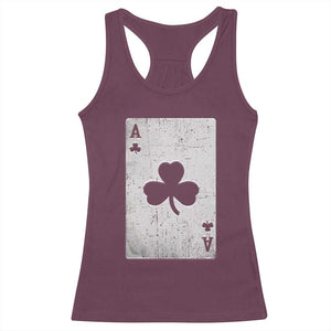 Funny St Patrick's Day Shamrock Clubs Poker Card Racerback Tank Top TS11 Maroon Print Your Wear