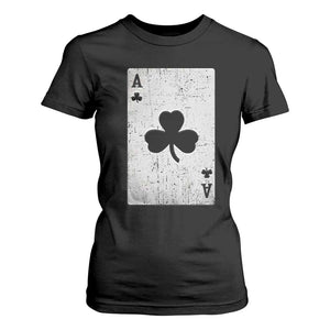 Funny St Patrick's Day Shamrock Clubs Poker Card T Shirt For Women TS11 Black Print Your Wear