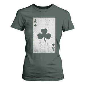Funny St Patrick's Day Shamrock Clubs Poker Card T Shirt For Women TS11 Dark Forest Green Print Your Wear