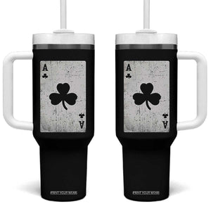 Funny St Patrick's Day Shamrock Clubs Poker Card Tumbler With Handle TS11 One Size: 40 oz Black Print Your Wear