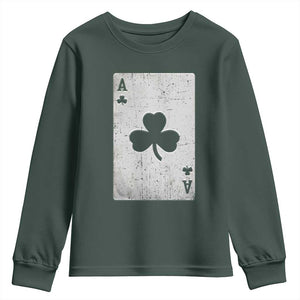 Funny St Patrick's Day Shamrock Clubs Poker Card Youth Sweatshirt TS11 Dark Forest Green Print Your Wear