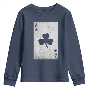 Funny St Patrick's Day Shamrock Clubs Poker Card Youth Sweatshirt TS11 Navy Print Your Wear