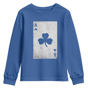Funny St Patrick's Day Shamrock Clubs Poker Card Youth Sweatshirt TS11 Royal Blue Print Your Wear