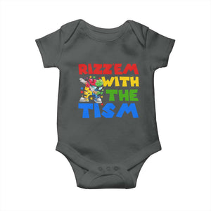 Funny Rizz Em With The Tism Baby Onesie Autism Awareness Dabbing Puzzle TS11 Dark Heather Print Your Wear