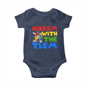 Funny Rizz Em With The Tism Baby Onesie Autism Awareness Dabbing Puzzle TS11 Navy Print Your Wear