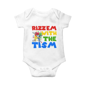 Funny Rizz Em With The Tism Baby Onesie Autism Awareness Dabbing Puzzle TS11 White Print Your Wear