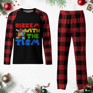 Funny Rizz Em With The Tism Plaid Pajama Set Autism Awareness Dabbing Puzzle TS11 Buffalo Plaid Print Your Wear