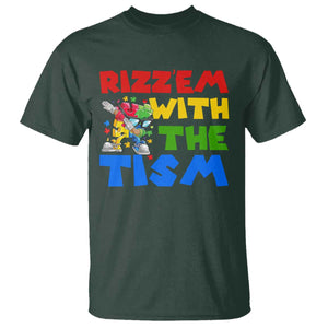 Funny Rizz Em With The Tism T Shirt Autism Awareness Dabbing Puzzle TS11 Dark Forest Green Print Your Wear