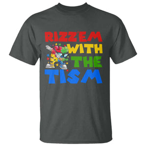 Funny Rizz Em With The Tism T Shirt Autism Awareness Dabbing Puzzle TS11 Dark Heather Print Your Wear