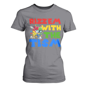 Funny Rizz Em With The Tism T Shirt For Women Autism Awareness Dabbing Puzzle TS11 Charcoal Print Your Wear