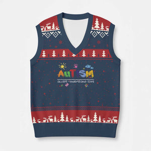 Autism Acceptance Month V-Neck Knit Sweater Vest Autism Accept Understand Love SPED Teachers TS11 Navy Red Print Your Wear