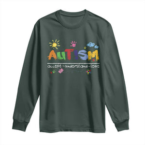Autism Acceptance Month Long Sleeve Shirt Autism Accept Understand Love SPED Teachers TS11 Dark Forest Green Print Your Wear
