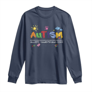 Autism Acceptance Month Long Sleeve Shirt Autism Accept Understand Love SPED Teachers TS11 Navy Print Your Wear