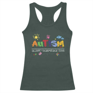 Autism Acceptance Month Racerback Tank Top Autism Accept Understand Love SPED Teachers TS11 Dark Forest Green Print Your Wear