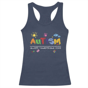 Autism Acceptance Month Racerback Tank Top Autism Accept Understand Love SPED Teachers TS11 Navy Print Your Wear