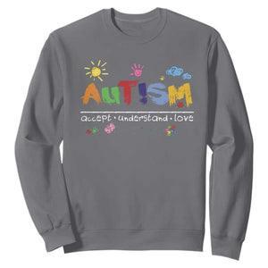 Autism Acceptance Month Sweatshirt Autism Accept Understand Love SPED Teachers TS11 Charcoal Print Your Wear