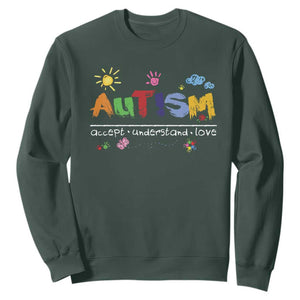 Autism Acceptance Month Sweatshirt Autism Accept Understand Love SPED Teachers TS11 Dark Forest Green Print Your Wear