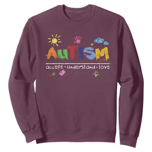 Autism Acceptance Month Sweatshirt Autism Accept Understand Love SPED Teachers TS11 Maroon Print Your Wear
