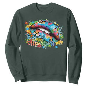 Funny Kiss My Aspergers Sweatshirt Asperger Syndrome Autism Awareness TS11 Dark Forest Green Print Your Wear