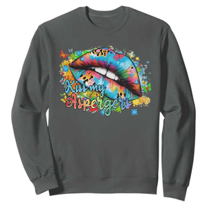 Funny Kiss My Aspergers Sweatshirt Asperger Syndrome Autism Awareness TS11 Dark Heather Print Your Wear
