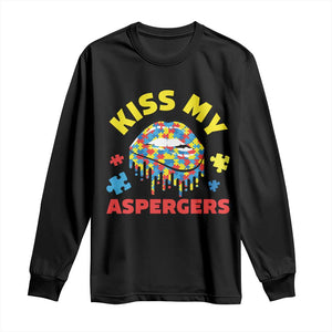 Funny Kiss My Aspergers Long Sleeve Shirt Asperger Syndrome Autism Awareness Puzzle Lips TS11 Black Print Your Wear
