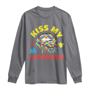 Funny Kiss My Aspergers Long Sleeve Shirt Asperger Syndrome Autism Awareness Puzzle Lips TS11 Charcoal Print Your Wear