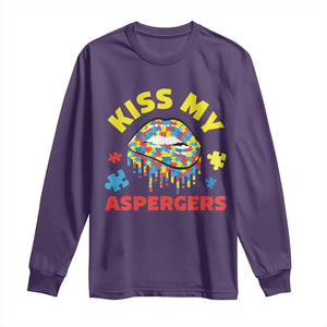 Funny Kiss My Aspergers Long Sleeve Shirt Asperger Syndrome Autism Awareness Puzzle Lips TS11 Purple Print Your Wear