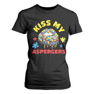 Funny Kiss My Aspergers T Shirt For Women Asperger Syndrome Autism Awareness Puzzle Lips TS11 Black Print Your Wear