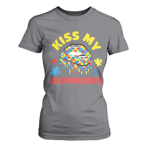 Funny Kiss My Aspergers T Shirt For Women Asperger Syndrome Autism Awareness Puzzle Lips TS11 Charcoal Print Your Wear