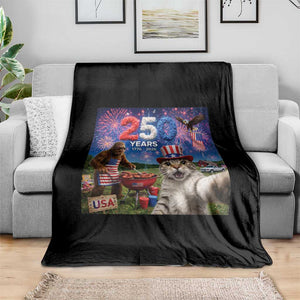 Cat Selfie with Bigfoot USA 250 Years Throw Blanket Funny 4th Of July Cat Graphic TS11 Print Your Wear