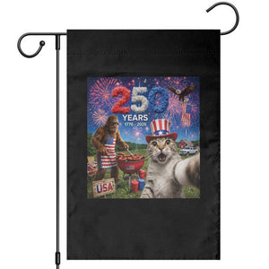 Cat Selfie with Bigfoot USA 250 Years Garden Flag Funny 4th Of July Cat Graphic TS11 Black Print Your Wear