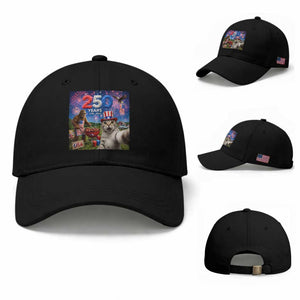 Cat Selfie with Bigfoot USA 250 Years Baseball Cap Funny 4th Of July Cat Graphic TS11 Baseball Cap Universal Fit Black Print Your Wear