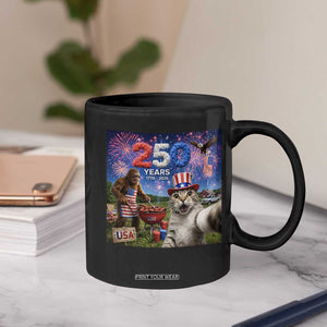 Cat Selfie with Bigfoot USA 250 Years Coffee Mug Funny 4th Of July Cat Graphic TS11 Print Your Wear