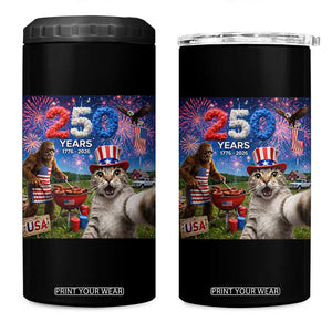 Cat Selfie with Bigfoot USA 250 Years 4 in 1 Can Cooler Tumbler Funny 4th Of July Cat Graphic TS11 One Size: 16 oz Black Print Your Wear