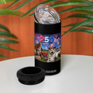 Cat Selfie with Bigfoot USA 250 Years 4 in 1 Can Cooler Tumbler Funny 4th Of July Cat Graphic TS11 Print Your Wear