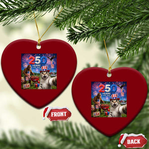 Cat Selfie with Bigfoot USA 250 Years Ceramic Ornament Funny 4th Of July Cat Graphic TS11 Print Your Wear