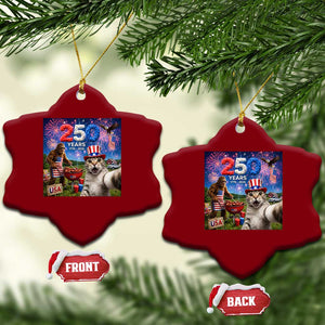 Cat Selfie with Bigfoot USA 250 Years Ceramic Ornament Funny 4th Of July Cat Graphic TS11 Print Your Wear