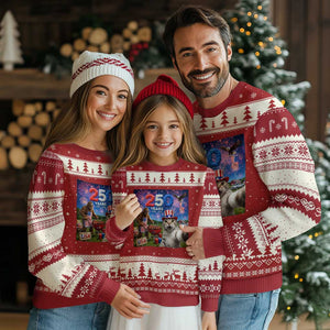 Cat Selfie with Bigfoot USA 250 Years Ugly Christmas Sweater Funny 4th Of July Cat Graphic TS11 Red Beige Print Your Wear