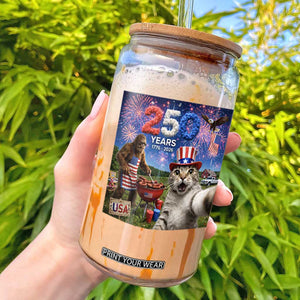 Cat Selfie with Bigfoot USA 250 Years Glass Can Funny 4th Of July Cat Graphic TS11 Black Print Your Wear