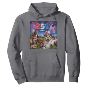Cat Selfie with Bigfoot USA 250 Years Hoodie Funny 4th Of July Cat Graphic TS11 Charcoal Print Your Wear